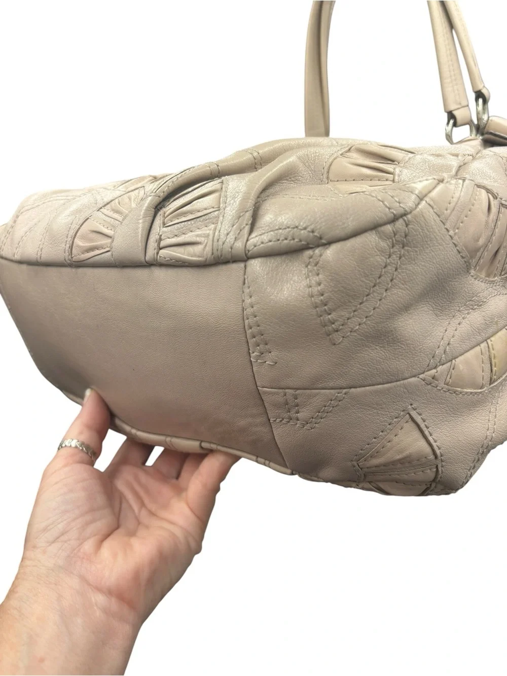 Coach Kristin Leather Pleated Floral Appliqué Hobo Shoulder Bag Ivory Taupe 2010